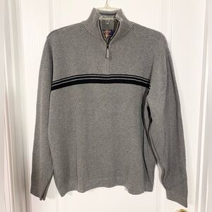 Y2K Arrow 1/4 Zip Cotton Sweater Gray w/ Retro Black Stripes Vintage M